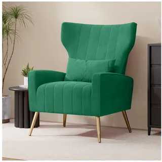 LuxusKollektion Relaxsessel Relaxsessel Ohrensessel Samt Grün Gold Metallfüße 130kg 1er-Set Grün grün