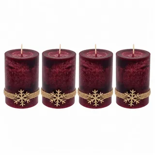 ZauberDeko Adventskerze 4 Adventskerzen Kerzen Stumpenkerzen Bordeaux Rot Schneeflocke Advent