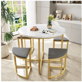muvano Essgruppe Esstisch-Set mit 4 Stühlen, rund, platzsparend grau