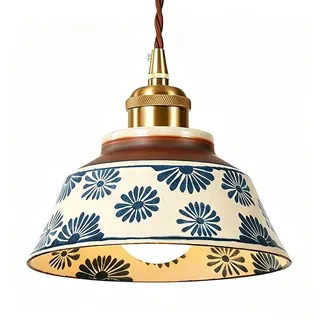 LUOYAOB Blauer und weißer Vintage-Porzellan-Kronleuchter im Bauernhaus-Stil, Keramik-Pendelleuchte mit Metallsockel, Hängelampe, dekorative Beleuchtung for Kücheninsel, Restaurant, Schlafzimmer