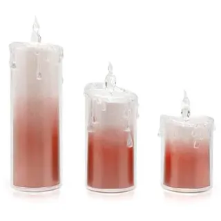 "LED Universum LED Acryl Glitzer Kerze Rot 3er Set \"Liza\" inkl. Fernbedienung und Timer"