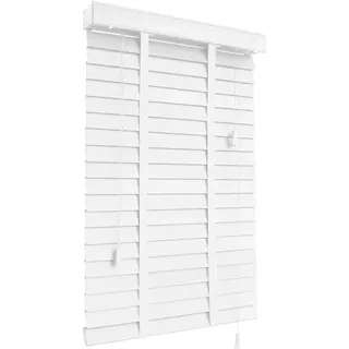 Massivholz Jalousien Horizontale Holzjalousie Innenfensterläden Jalousette 40cm 60cm 80cm 90cm 95cm 100cm 110cm 120cm 140cm für Türen Fenster Schalusie aus Holz Sichtschutzvorhänge(Weiß)