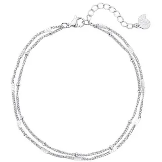 Hey Happiness Fußkette Layer Plättchen Kugeln zweireihig, 18K Roségold vergoldet, Edelstahl Erbs Fußkettchen Damen mehrschichtig, wasserfest silberfarben