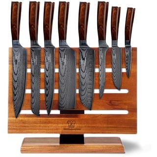 KÜCHENKOMPANE – Edelstahl Messerset Kasshoku mit magnetischem Messerblock | 8-teiliges Küchenmesser Set | Rückseite nutzbar, bis zu 16 Messer | rostfreie & scharfe Kochmesser | Designed in Germany