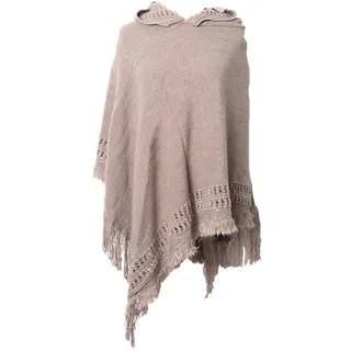 PEIHUODAN Poncho Schal Damen Winter Warmer Poncho Damen Mit Kapuze Outdoor Kuschel Poncho Teenager Mädchen Mit Strick, Cape Für Frauen Aus Strickmaterial Mit Zierfransen, Bunt (Khaki)