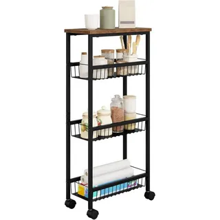 Woltu Servierwagen, Schwarz, Dunkelbraun, Holzwerkstoff, Metall, 3 Fächer, Rechteckig, eckig, 40x87x20 cm, Esszimmer, Servierwagen