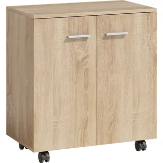HOMCOM Sideboard auf Rollen, Sideboard mit 2 Türen und Regalen, für Wohnzimmer, Schlafzimmer, Büro, 60x35x65 cm, Natur   Aosom