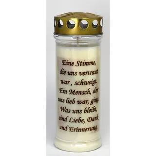 Grabkerze mit Spruch, (21x7,5 cm) Grablicht mit 7 Tage Brenndauer (3898), Wetterfestes Trauerlicht mit Deckel, Hochwertige Trauerkerze, Edle Gedenkkerze aus Deutschland