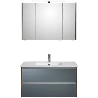 Pelipal Badmöbel-Set 6040 Stahlgrau/Eiche Ribbeck mit Mineralmarmor-Waschtisch + LED-Leuchte 103 cm