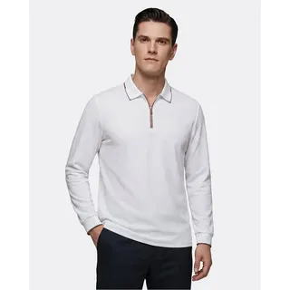 Allthemen Langarmshirt Langarm-Poloshirt mit Polokragen und Halbzip Herren Business-Stil weiß S