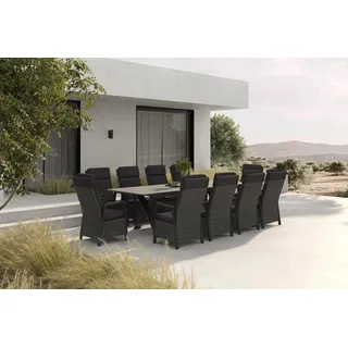 HARTMAN Nova Garten-Essgruppe mit 10 Sesseln, anthrazit/grau, Alu/Polyrattan/Glaskeramik, 220/280 x 100 cm, ausziehbar, verstellbare Rückenlehne