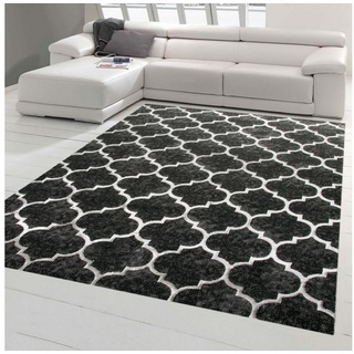 Teppich Moderner Teppich Marokko Wohnzimmerteppich Orient in Grau Schwarz, Teppich-Traum, rechteckig, Fußbodenheizungsgeeignet, Allergiker geeignet grau|schwarz 80 cm x 300 cm
