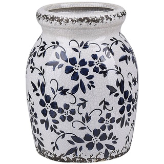 Blumenvase aus Steinzeug weiß Blumenmotiv blau Dekoration Retro Klassisch Amida