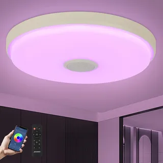 JDONG RGB LED Deckenleuchte Farbwechsel Deckenlampe Musik Lautsprecher 36W | Deckenlampe mit Fernbedienung Bluetooth Lautsprecher Ø40cm Musik Lampe.für Kinderzimmer Schlafzimmer Bad