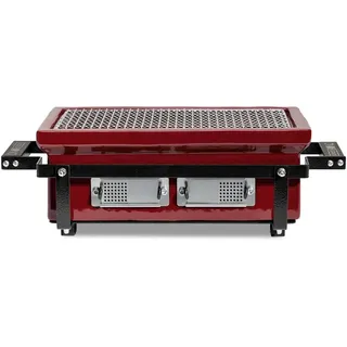 Kamado Bono HIBACHI EVO Tischgrill Keramik Royal Red – Rechteckiger Mini Grill 40x22 cm, Japanischer Holzkohlegrill, Kompakt für Tisch & Outdoor