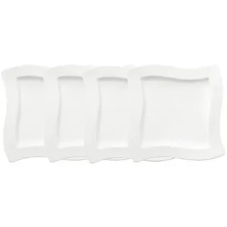 Villeroy & Boch Frühstücks-Geschirrset NewWave Frühstücksteller, quadratisch, 4 Stück (4-tlg), 4 Personen, Porzellan, Premium Porcelain, mikrow.- & spülm.sicher, Made in Germany weiß