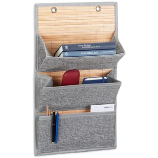 Relaxdays Wandorganizer Bambus 58 x 34 x 15 cm Grau 3 St.