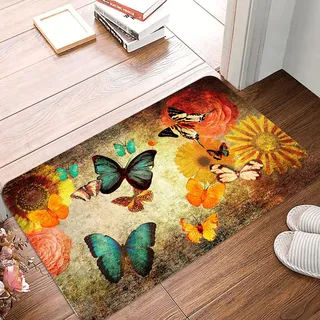 Schmutzfangmatte 50x80cm Retro Gelber Schmetterling Fussmatte Innen rutschfeste Fussmatte Aussen Fußmatte Waschbar Fußmatten Haustür Türmatte für Flur Küche Haustiere Fußmatte Außen