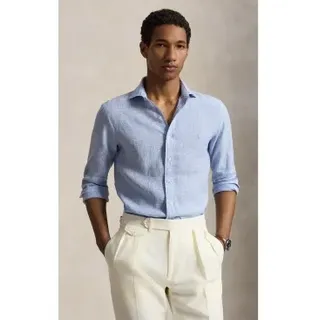 Polo Ralph Lauren für Herren. 710B22589002 Blaues Custom-Fit-Leinenhemd (L), Lässig, Langarm