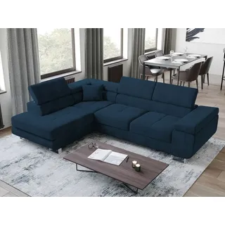 BroMARKT Ecksofa ANTON Schlaffunktion Bettkasten L-Form 275x202x90cm Blau - Blau