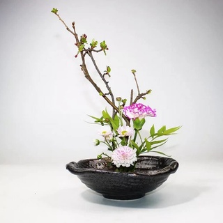 TONGYOU Japanische Keramik-Blumenvase von Ikebana, Blumenarrangement-Behälter für Ikebana-Vase und runde Blumen-Frosch A03