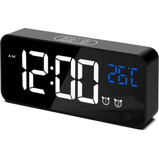 Digitaler Wecker, Led-digitaluhr, Digitaler Wecker Mit Temperatur/schlummerfunktion/2 Alarme/12/24 Stunden/usb-ladeanschluss/16 Musik (schwarz) - Crezuo