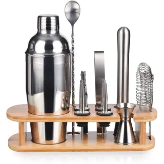 Cocktail Shaker Set,Esmula 750ML 12 Teiliges Edelstahl Barkeeper Kit Professionelles Martini Mixing Bartending Kit Kombination, Home Stylish Bar Tool Set mit Cocktail Rezeptheft (Silber)