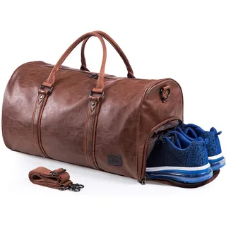 seyfocnia Reisetaschen Herren Leder Wasserdicht Weekender Tasche Großen Kapazität Reisetasche Unisex Vintage Handgepäck Bag, braun.