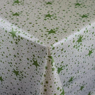 KEVKUS Wachstuch Tischdecke Meterware P226-4 Weihnachten grüne Sterne auf weiß wählbar in eckig rund oval (Rand: Schnittkante (ohne Einfassung), 110 x 240 cm eckig Biertisch XXL)