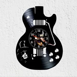 VINY WOODY Schallplattenuhr Silhouette Saul Hudson Rock Heavy 30 cm Schwarz Wanduhr Vintage, Heavy Unisex Wohnzimmer Indoor