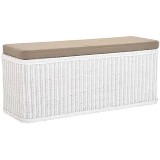 Krines Home Breiter Rattan Wäschekorb 115cm mit Deckel Wäschetruhe XXL Sitzbank schmal Flur Bank Sitzhocker Wäschesammler Sitz-Truhe Natur (Weiss, Rechteckig 115cm)