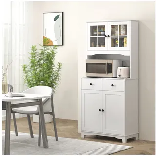 Homcom Küchenbuffet Hochschrank mit Mikrowellenregal 74,5 x 40 x 172 Weiß