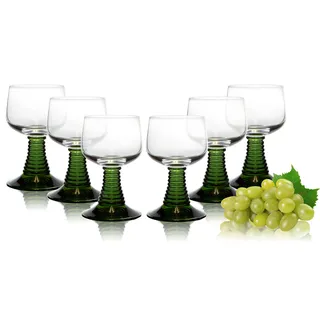 Weinrömer Römerglas KLEIN mit grünem Fuß, 0,1L mit Füllmarke (6 Stück)