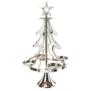 Kobolo Kerzenhalter XMASTREE groß | 32x32x55 cm | Silber | moderner Kerzenständer aus Metall in Weihnachtsbaumform | Stumpenkerzenhalter | eleganter Adventskranz & Weihnachtsdeko für 4 Stumpenkerzen