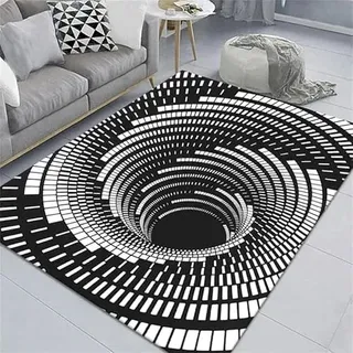 Salutebaba Visuelle Illusion Teppich 3D Vortex Teppich Bodenlose Lochmatte 3D Wirbeldruck Optische Täuschung Teppiche Karierter Teppich Schwarz und Weiß für Zuhause Schlafzimmer Wohnzimmer