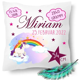 Personalisierbares Kissen zur Geburt, Geburtskissen mit Namen, Einhorn, Geschenk, bedrucktes Kissen | Dekokissen, Zierkissen | Kuschelkissen 40X40 bedruckt | Kissenbezug (ohne Kissenfüllung)