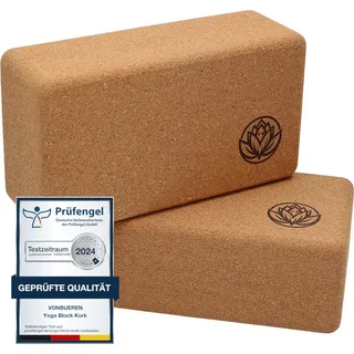 VonBueren Yoga Block Kork Yoga Block 2er Set, 22 x 12 x 7,5 cm Yogablock