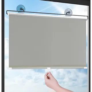 Sonakia Verdunkelungsrollos Für Fenster, Saugnäpfen Rollos, Sonnenschutz Rollos, Temporäre Sichtschutz Jalousien, Dachfenster Rollos, Verdunkelungsvorhang 30-80cm Breit,grey-55x180cm/22 * 71in