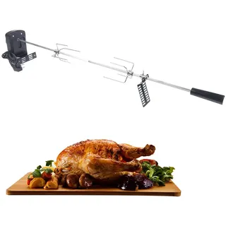 MINRS Drehspieß mit Motor Edelstahl Grillspieß Rotisserie Drehspieß elektrischer Drehspieß mit Fleischklammer Drehspieß für Gasgrill Universal Einsetzbar aus Edelstahl Elektrischer Drehspieß