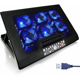 AABCOOLING NC77 - Laptop Lüfter Unterlage mit 6 Lüftern, einstellbare Neigung und Blaue LED, Laptop-Kühlpad, Laptop Ständer, Auflage für Laptops bis 17 Zoll und PS4 PRO/Xbox Konsolen, Notebook Kühler