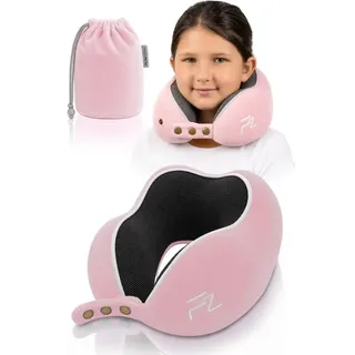 FLOWZOOM Nackenhörnchen COMFY KIDS Nackenkissen Kinder – Reisekissen Memory-Schaum, Kinder-Reisekissen Memory-Foam - Nackenhörnchen Kinder rosa