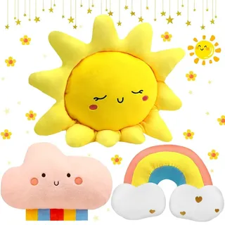 Kuschelkissen 3 Stück, Wolke Regenbogen Sonne, für Kinderzimmer