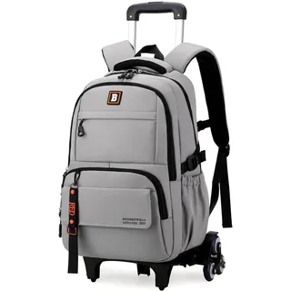Amythe Schulrucksack Teenager, Großer Rucksack mit 6 Räder für Jungen Mädchen, Stilvoller College-Schulranzen mit Rollen, 31Liter Leichter Wasserdichter Daypack Trolley für Herren -Grau