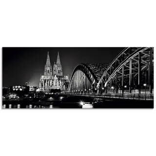 ARTland Wanddeko Glasbilder Wandbild Glas Bild einteilig 125x50 cm Querformat Städte Deutschland Köln Rheinbrücke Kölner Dom Schwarz Weiß S6TM