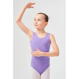 tanzmuster Body Ballettbody Lissy aus weicher Baumwolle ärmelloses Trikot fürs Kinder Ballett lila 128/134