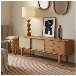 IDIMEX Lowboard SIMONA, TV Schrank 175 cm Massivholz Rattan Schiebetür Eiche Finish braun