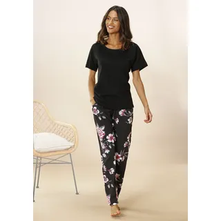 Pyjama VIVANCE DREAMS Gr. 48/50, schwarz Damen Homewear-Sets Pyjamas mit Blumendruck