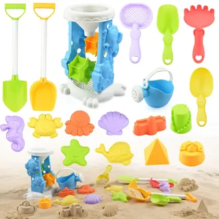 Nyrvelle Sandspielzeug Set mit Sandlauf-Trichter, 18-teiliges Sandkasten Strandspielzeug mit Sandförmchen, Schaufeln, Gießkanne, Outdoor Spielzeug Geschenk für Kinder Jungen Mädchen