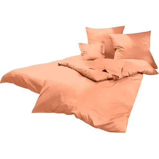 Lorena Uni Classic Bettwäsche Mako Satin Baumwolle einfarbig (Melone, 155 cm x 220 cm inkl. 80x80cm Kissen)