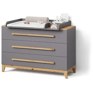 livinity® Wickelkommode Mailo Grau/Artisan XL mit 3 Schubladen